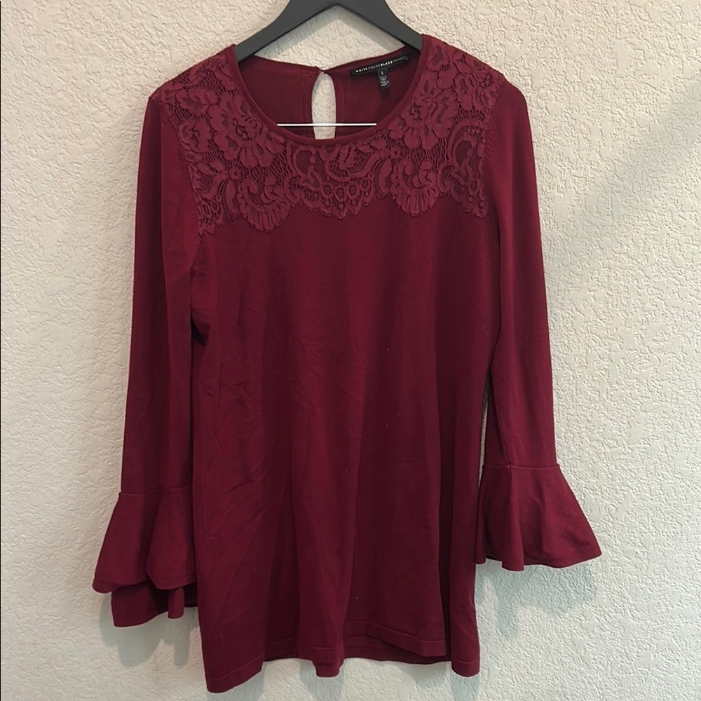 White House Black Market Elegant Burgundy Lace Trim tunic Large